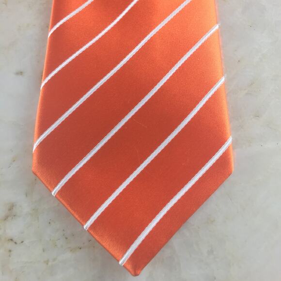 PUCCINI ORANGE WHITE REGIMENT STRIPE TIE - Picture 1 of 14